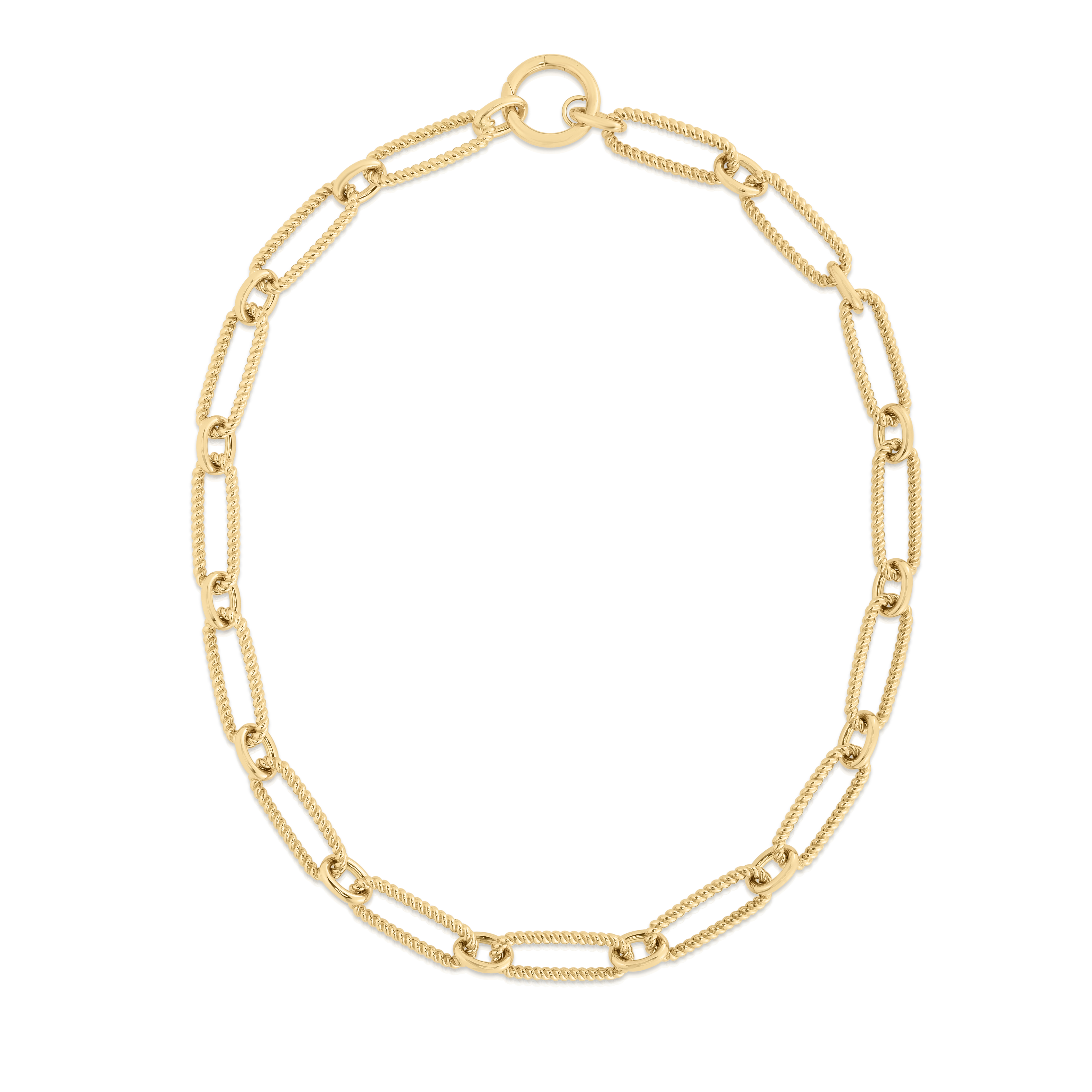 18k Yellow Designer Gold Alternating Fluted Paperclip & Oval Link Necklace
