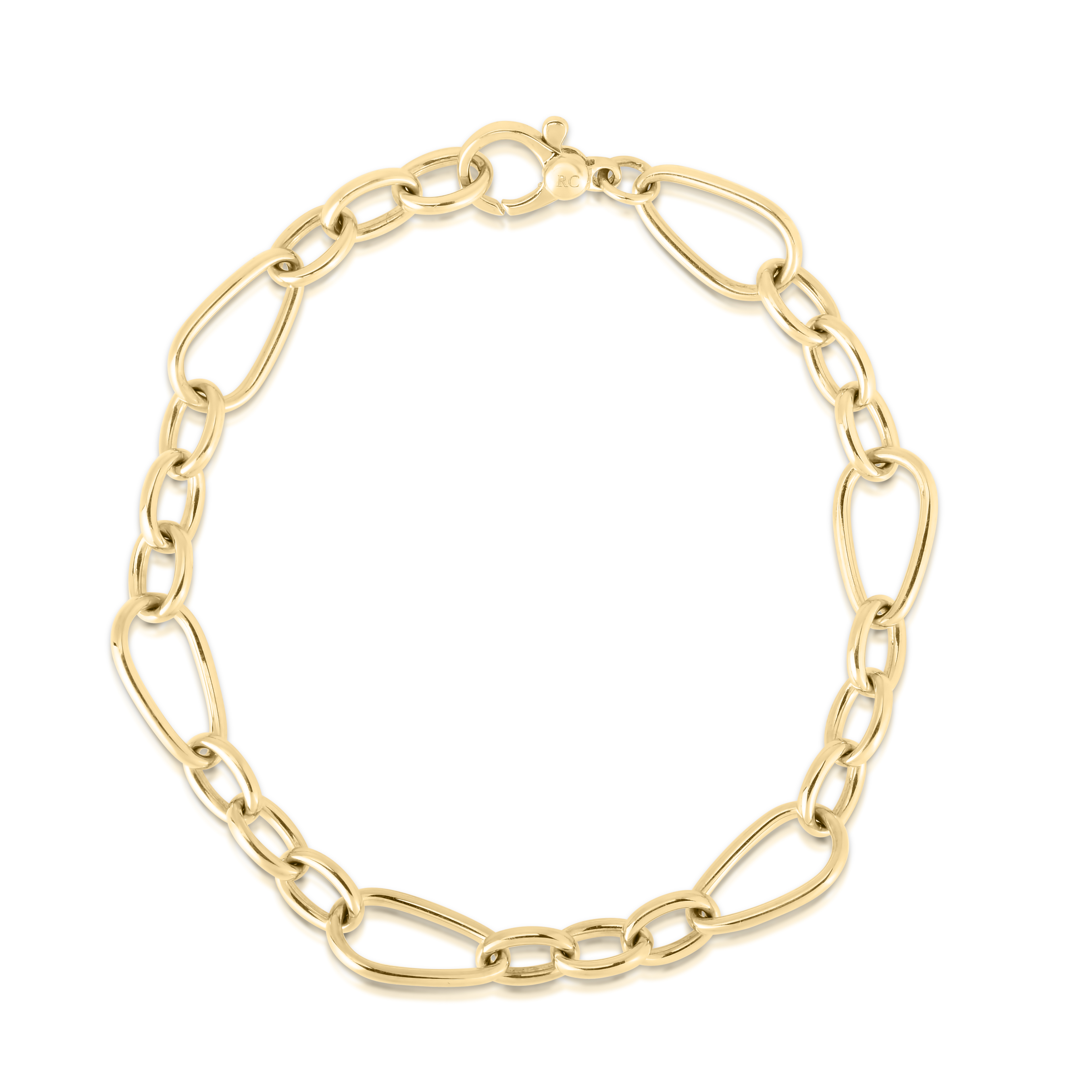 18k Yellow Designer Gold Alternating Mixed Link Bracelet
