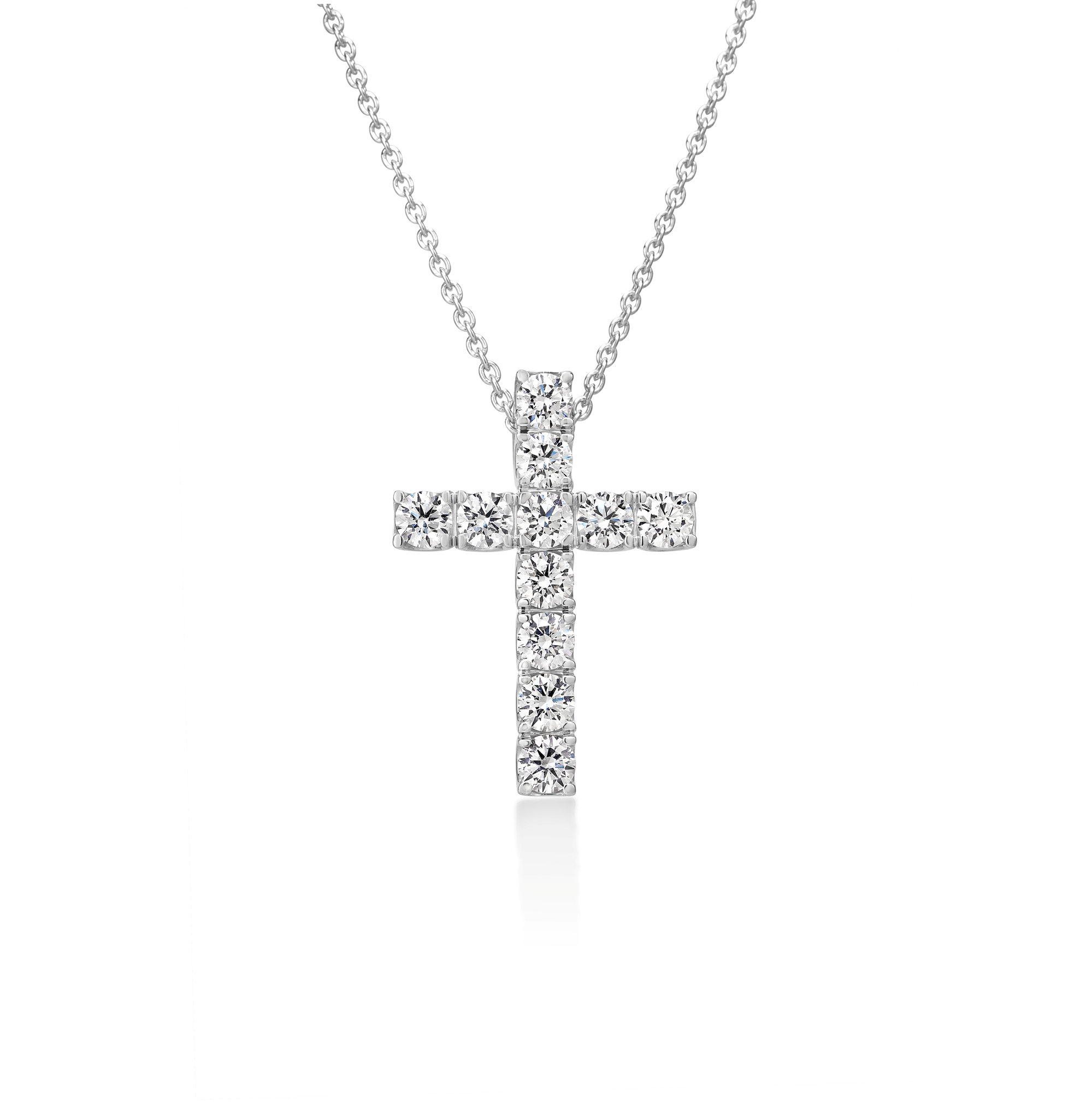 18k White Gold Classic Diamond Eternity Cross Necklace: Fg Vs-si