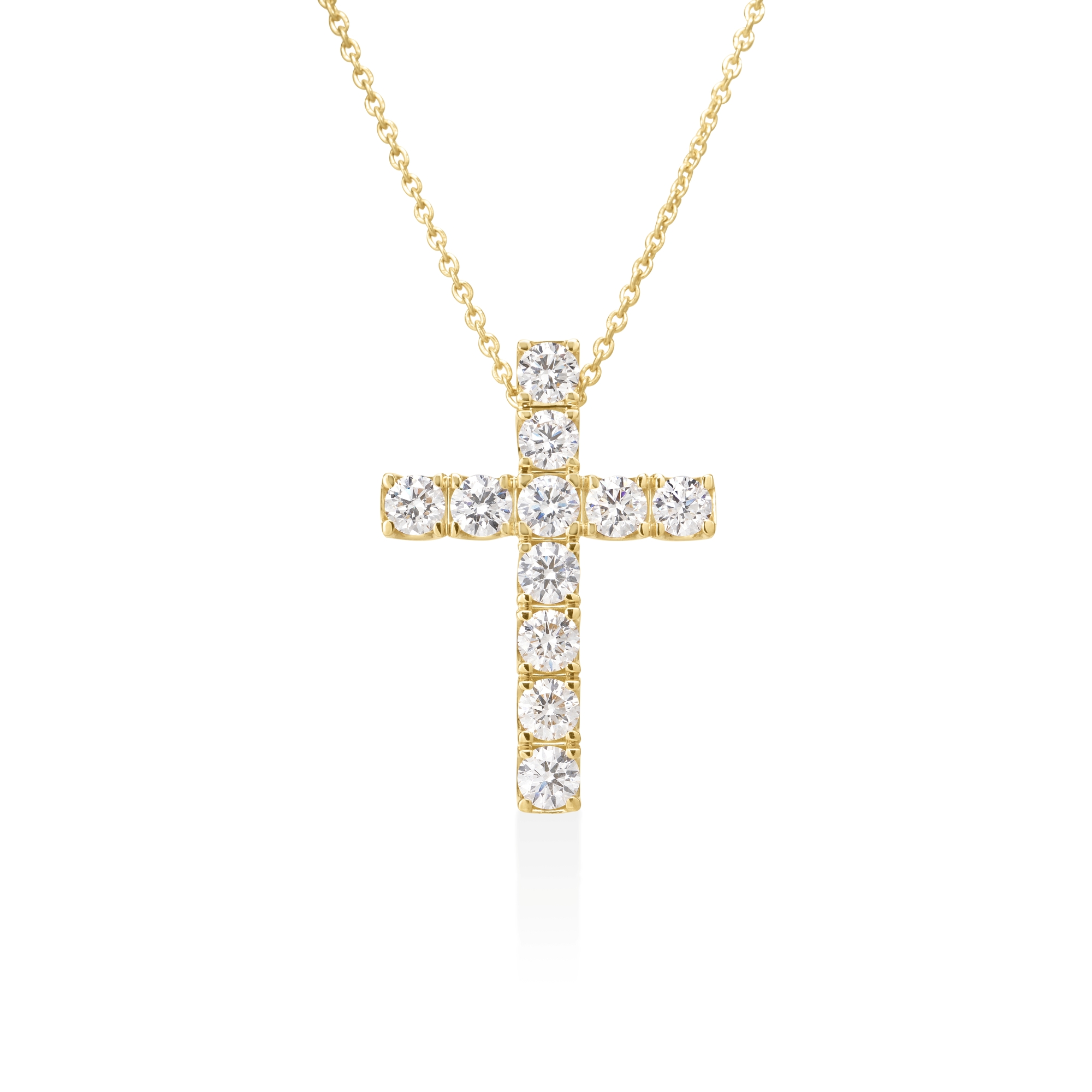 18k Yellow Gold Classic Diamond Eternity Cross Necklace: Fg Vs-si