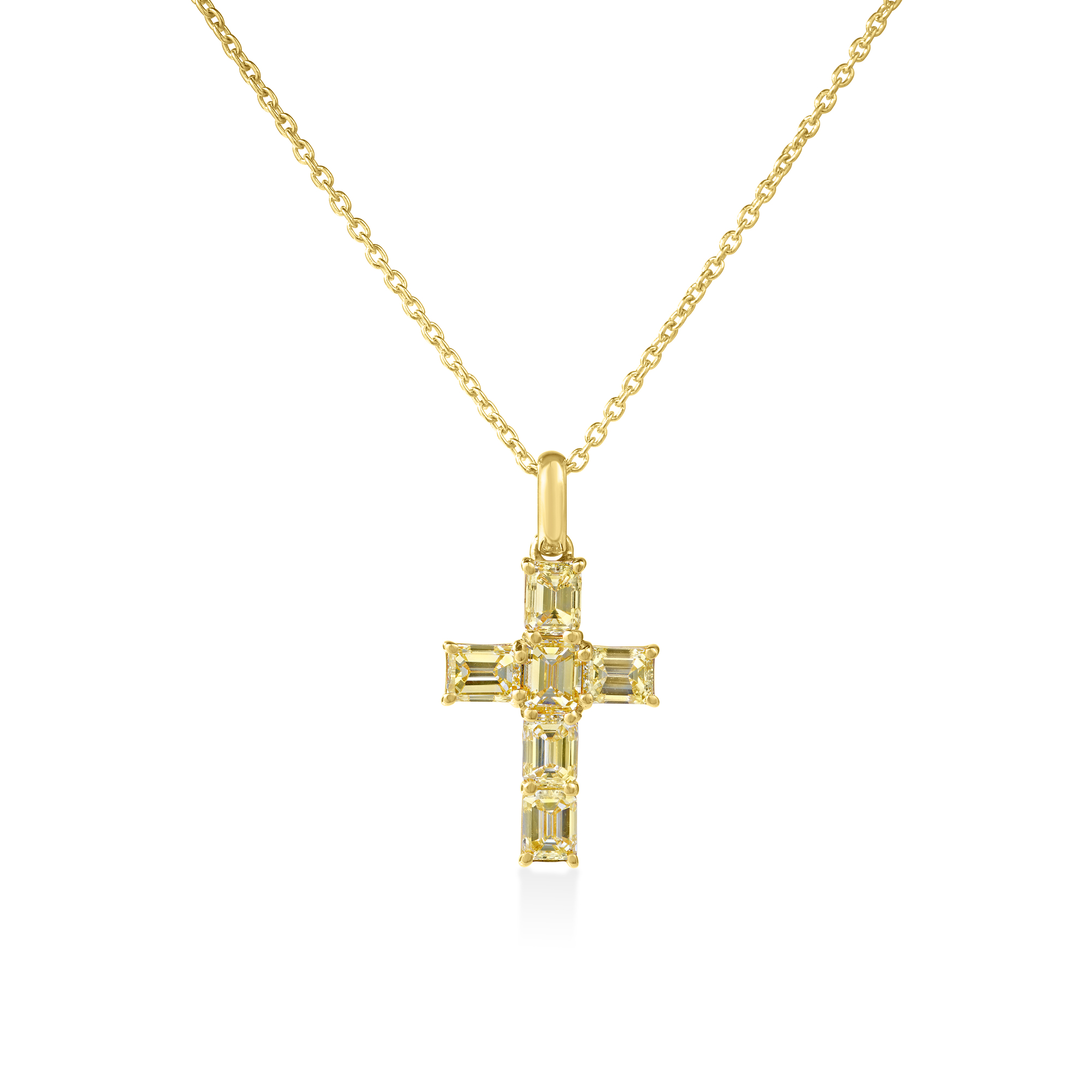 18k Yellow Gold Tiny Treasures Yellow Emerald Cut Diamond Cross Necklace