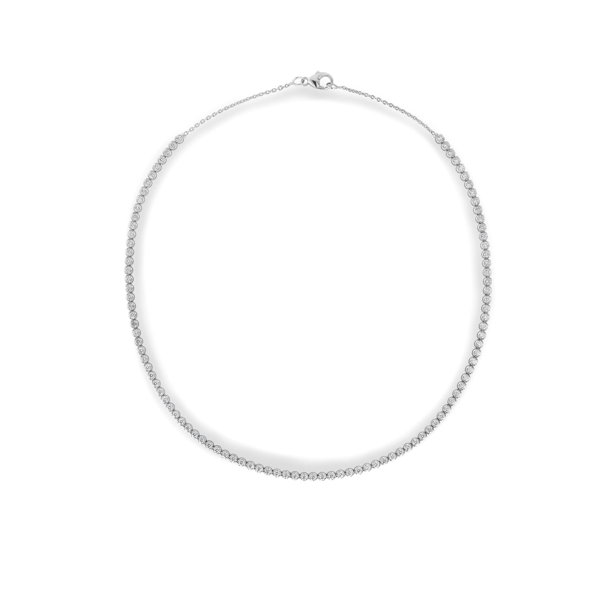 18k White Gold Classic Diamon Non-graduated Riviera Diamond Necklace