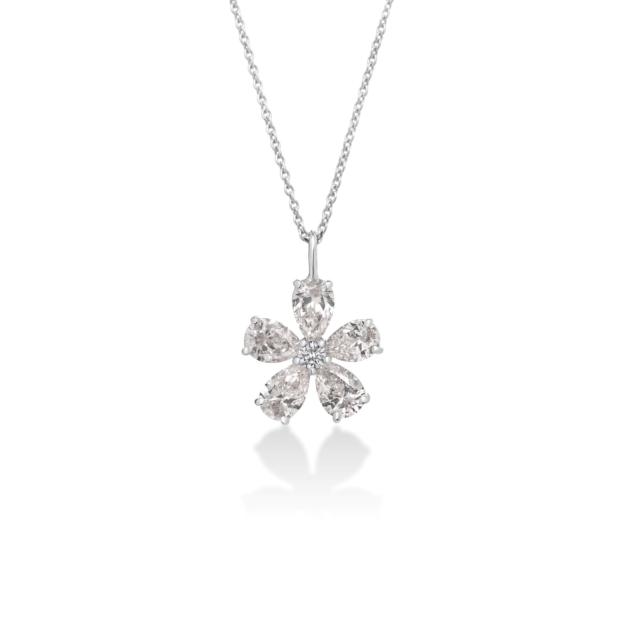 18k White Gold Tiny Treasures Pearshape Stones Flower Necklace