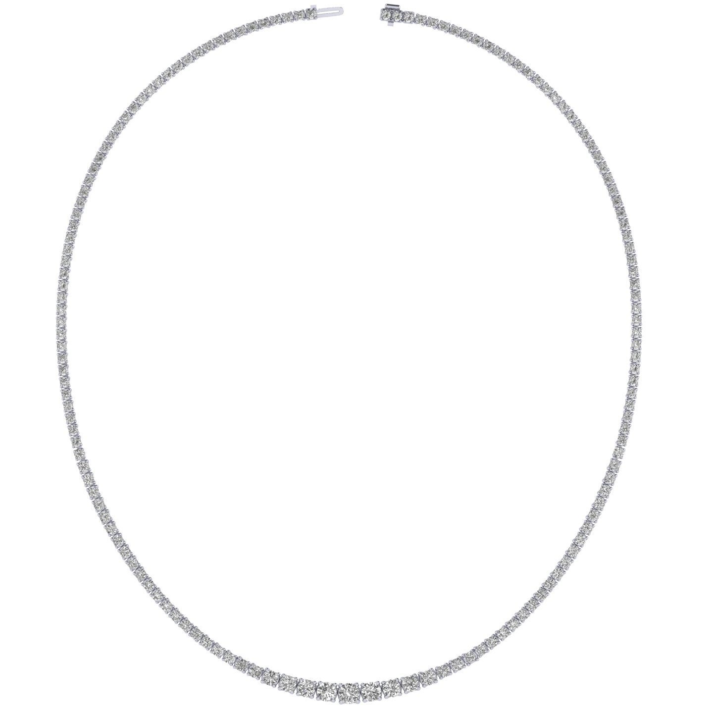 18k White Gold Classic Diamond 3 Prong Setting Graduated Riviera Diamond Necklace
