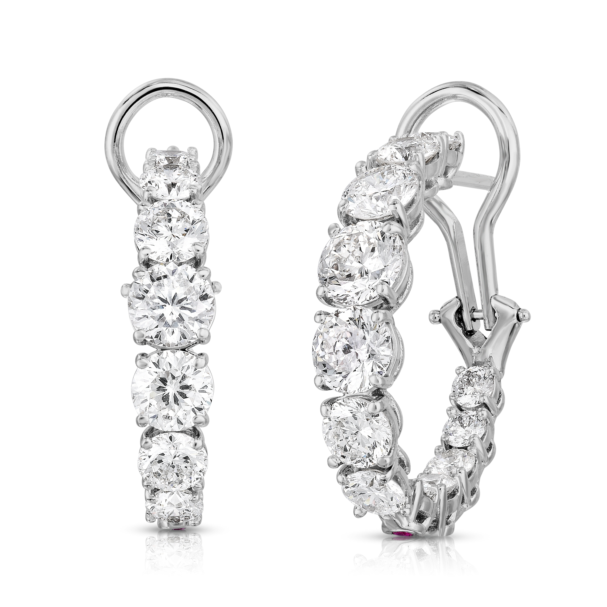 18k White Gold Classic Diamond Graduated Hoops - .07ct To .50ct