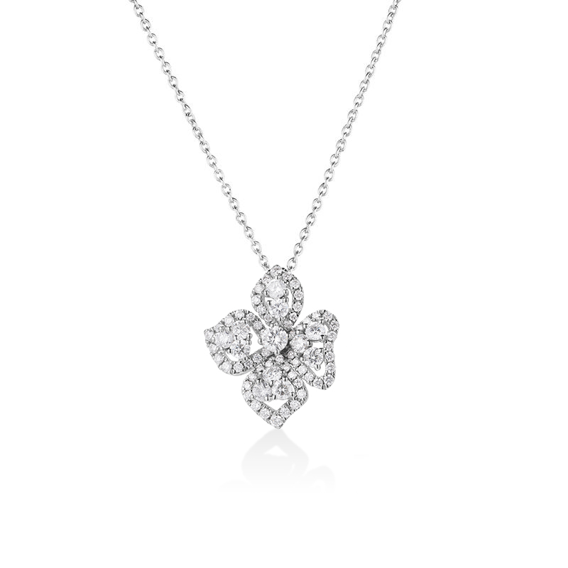18k White Gold Classic Diamond Fiore Couture Small Flower Necklace