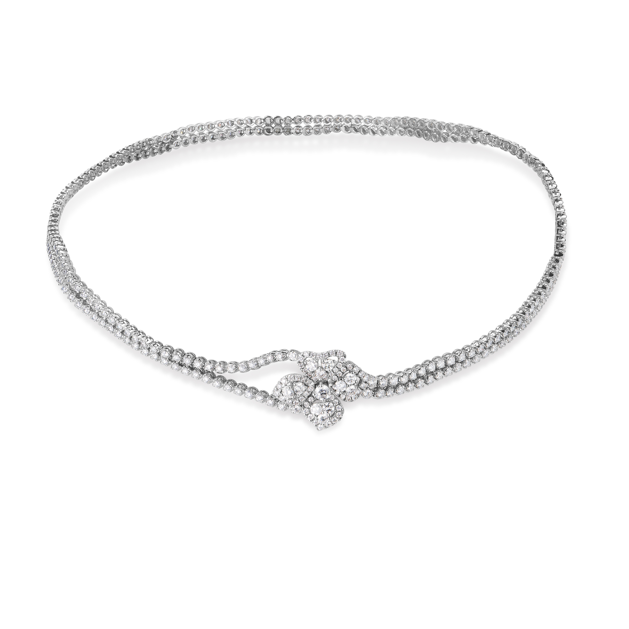 18k White Gold Classic Diamond Fiore Couture Double Choker Necklace