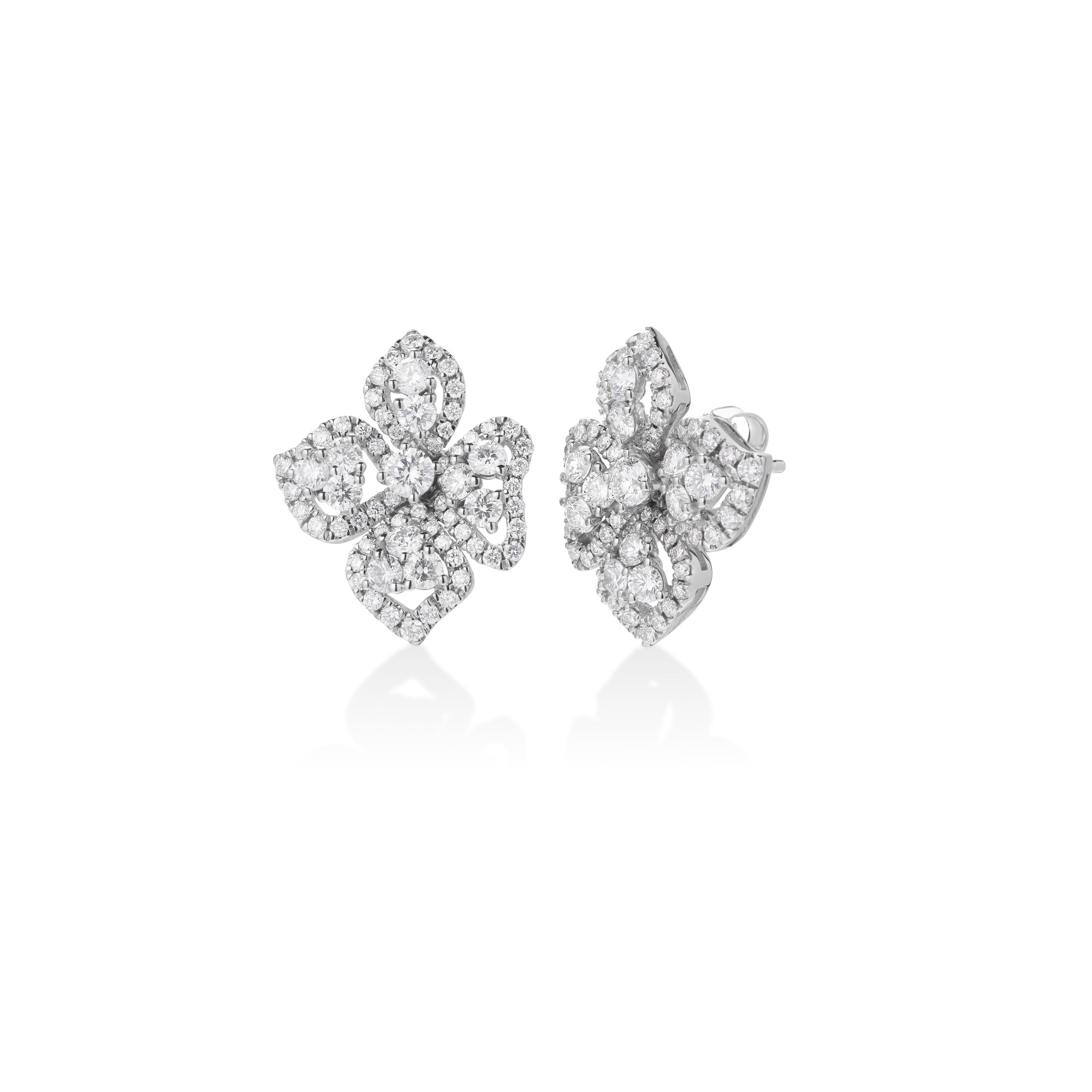 18k White Gold Classic Diamond Fiore Couture Stud Earrings