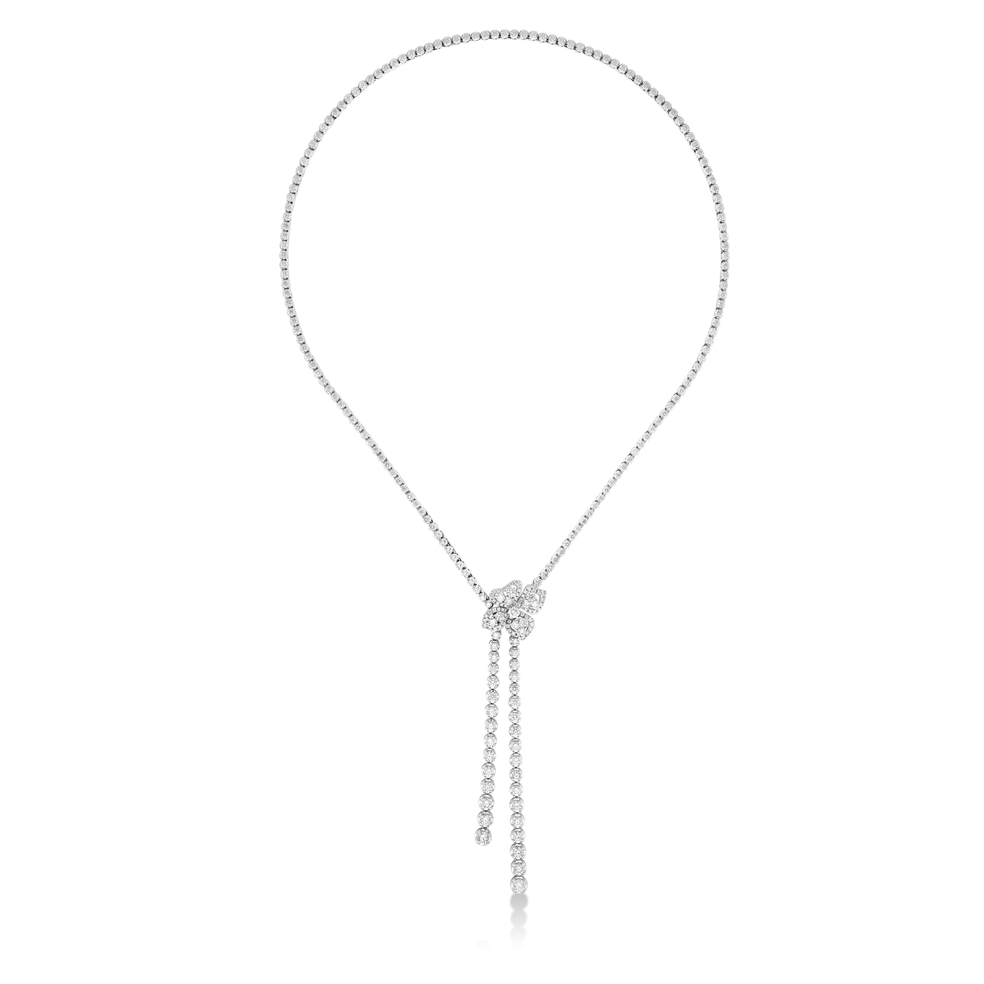 18k White Gold Classic Diamond Fiore Couture Double Drop Necklace