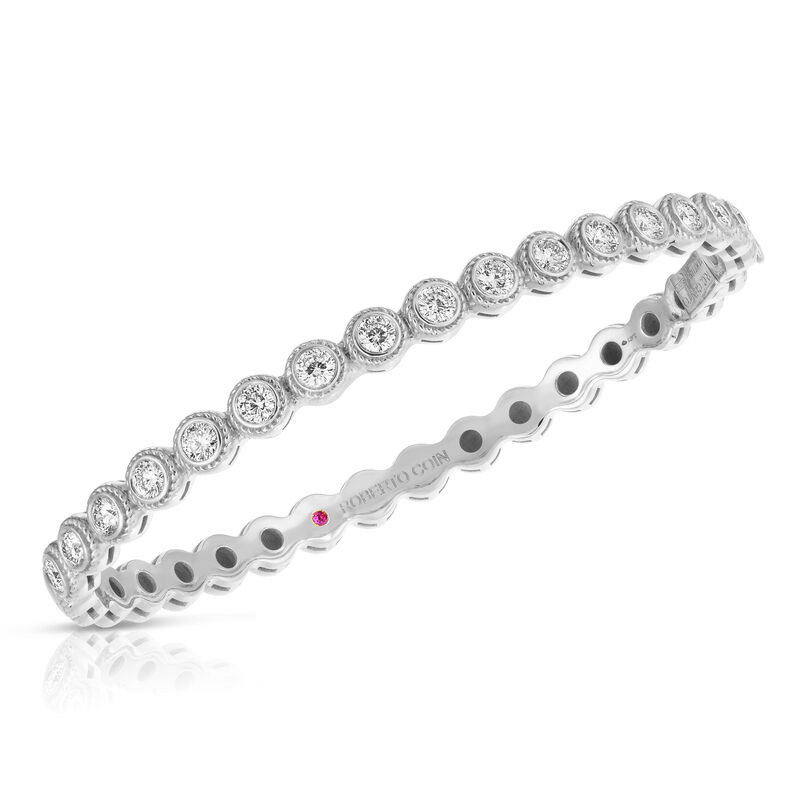 18k White Gold New Florentine Textured Bezel Bangle