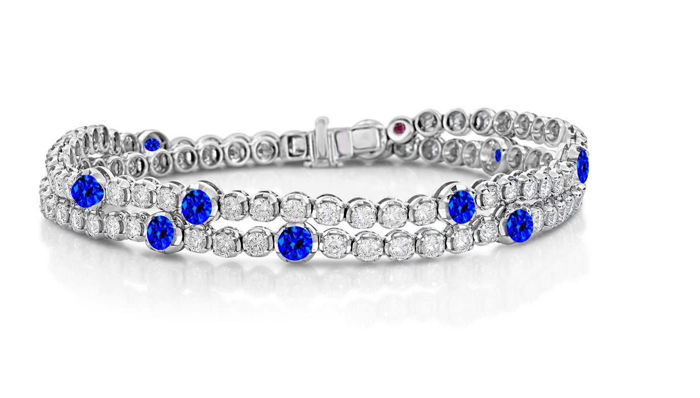 18k White Gold Classic Diamond Double Wrap Pave Diamond & Pink Sapphire Bracelet & Choker
