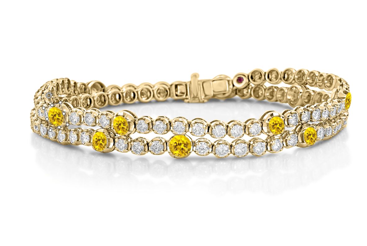 18k Yellow Gold Classic Diamond Double Wrap Pave Diamond & Yellow Sapphire Bracelet & Choker