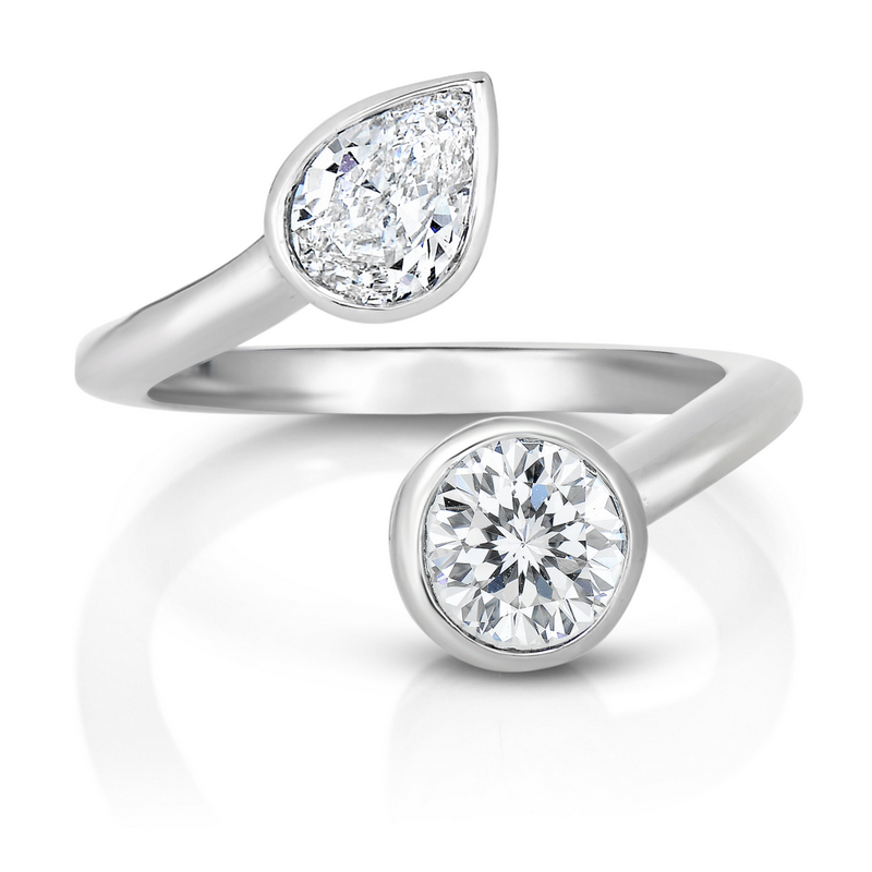 18k White Gold Dolce 2 Stone Pear Ring