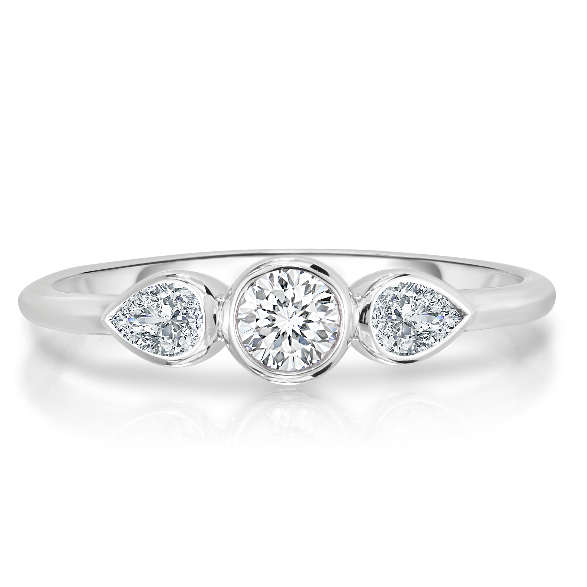 18k White Gold Dolce 3 Stone Mini Diamond Ring - Ps