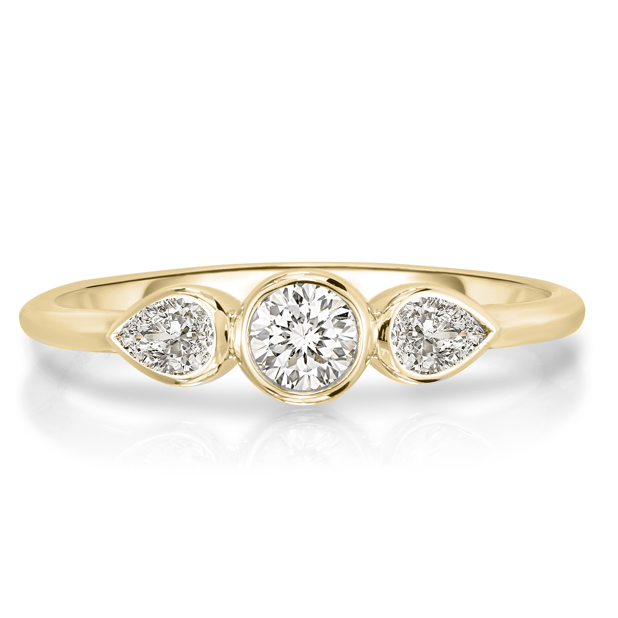 18k Yellow Gold Dolce 3 Stone Mini Diamond Ring - Ps