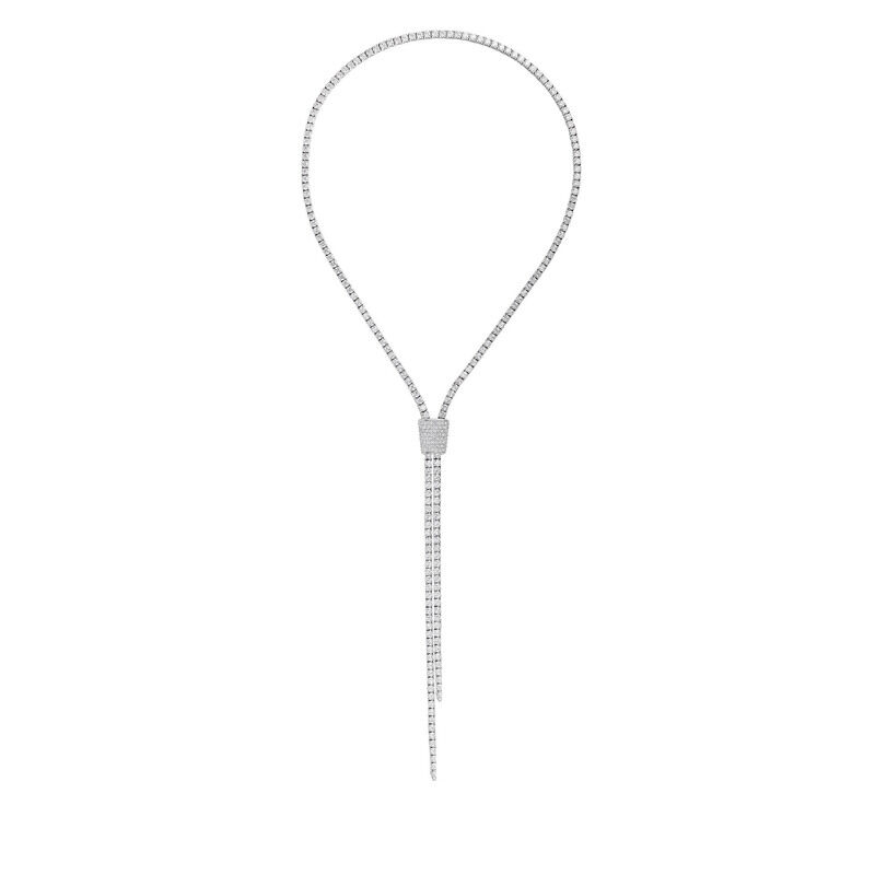 18k White Gold Classic Diamond Double Lariat Necklace - 29 Inch