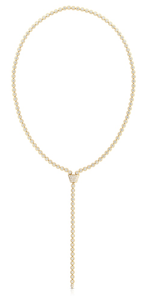 18k Yellow Gold New Florentine Diamond Lariat Necklace