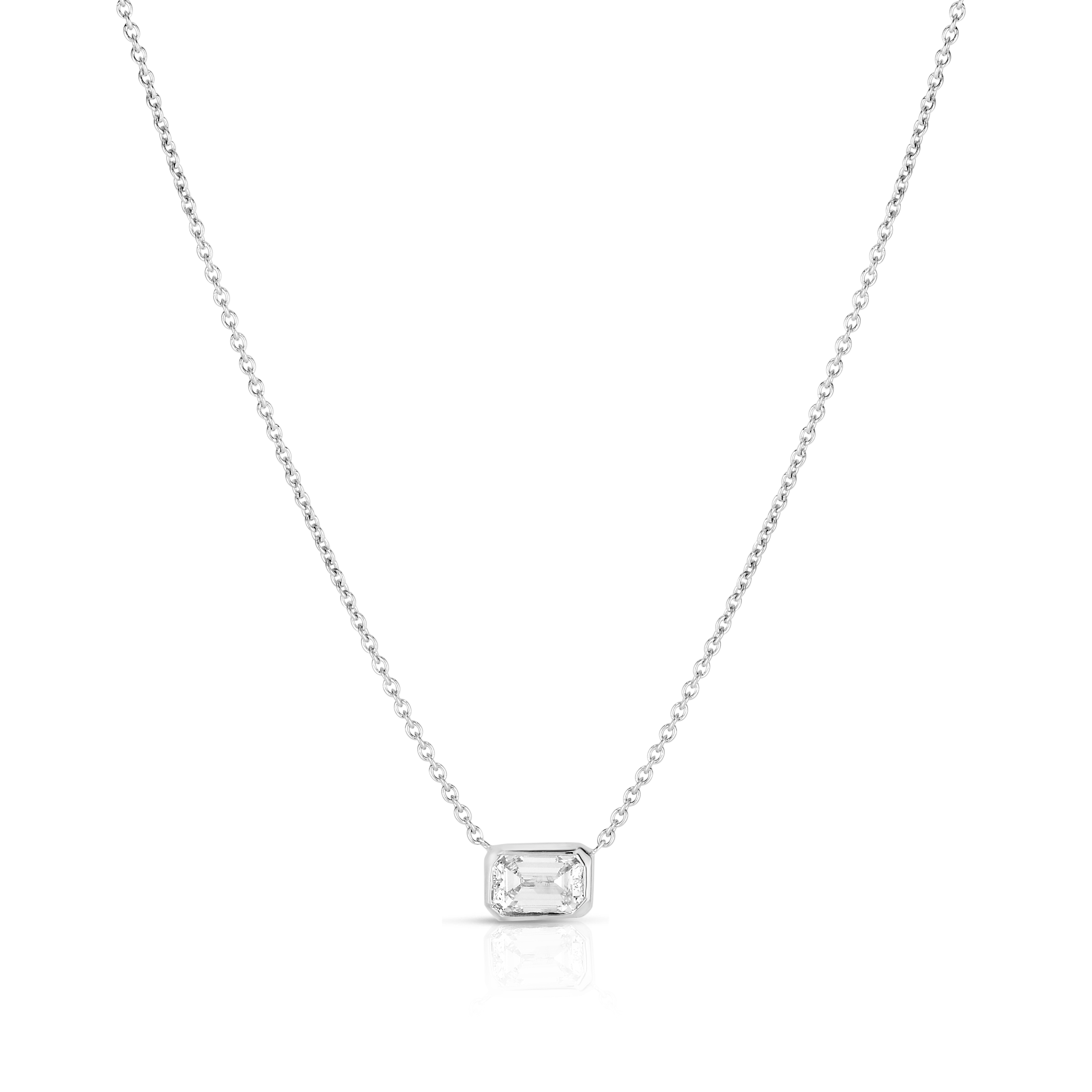 18k White Gold Diamonds By The Inch Large Emerald Cut Necklace
