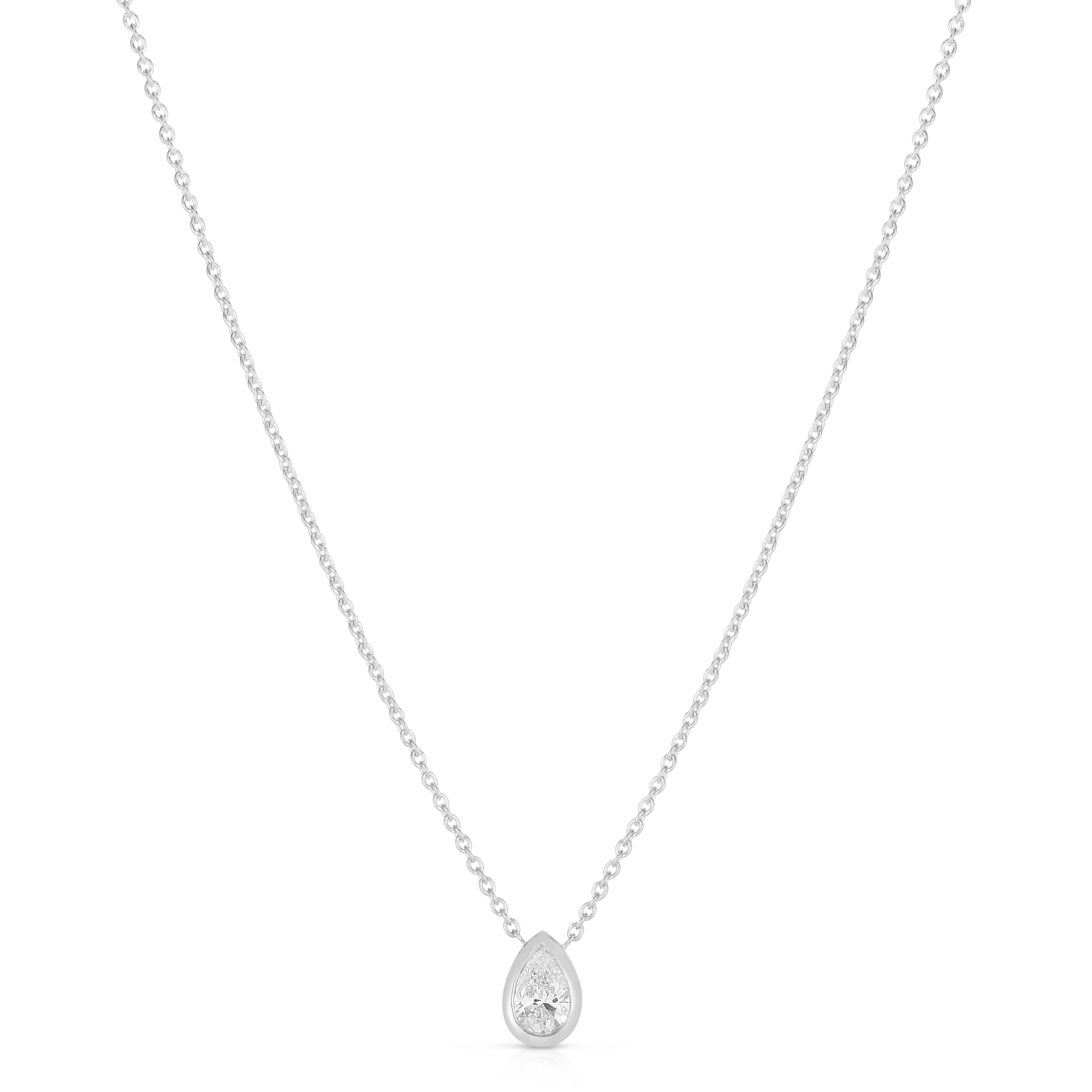 18k White Gold Diamonds By The Inch Pear Cut Solitaire Necklace