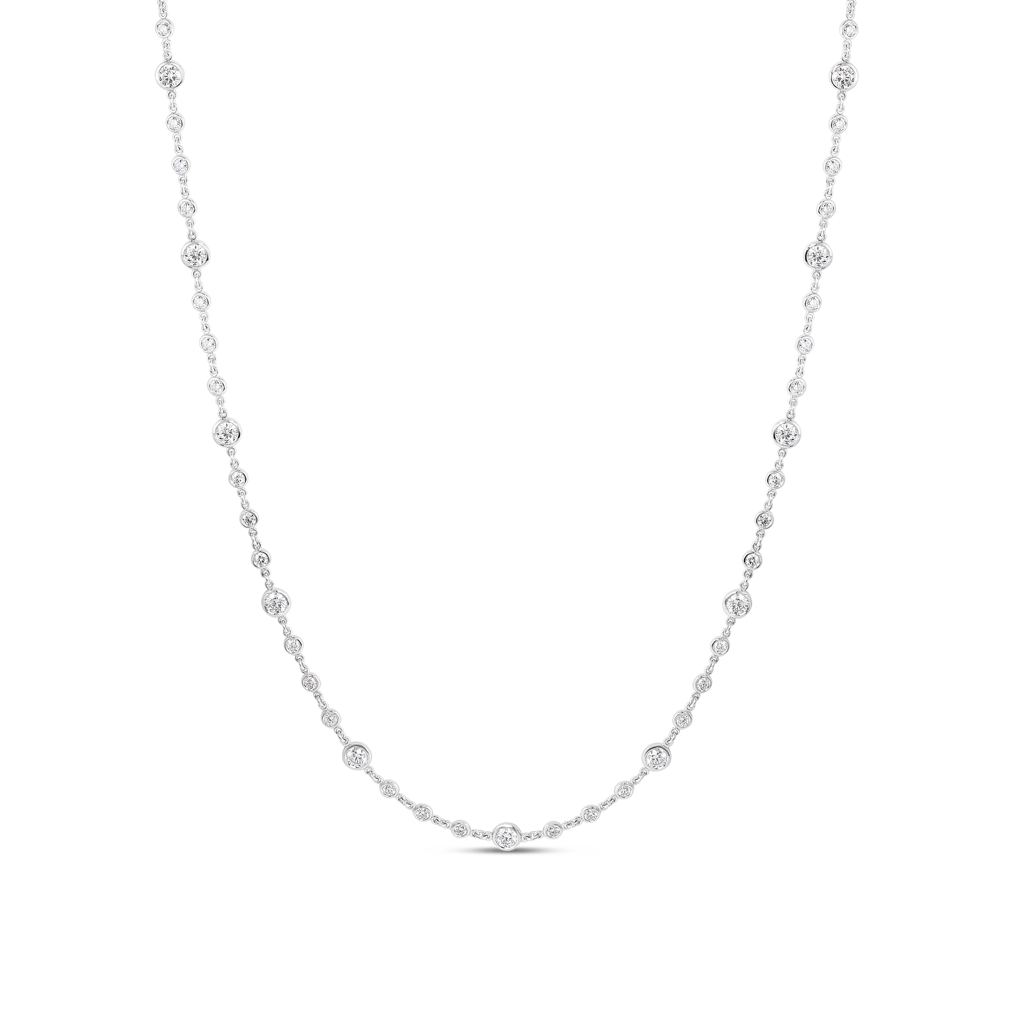 18k White Gold Diamonds By The Inch Alternating Diamond Station Long Necklace