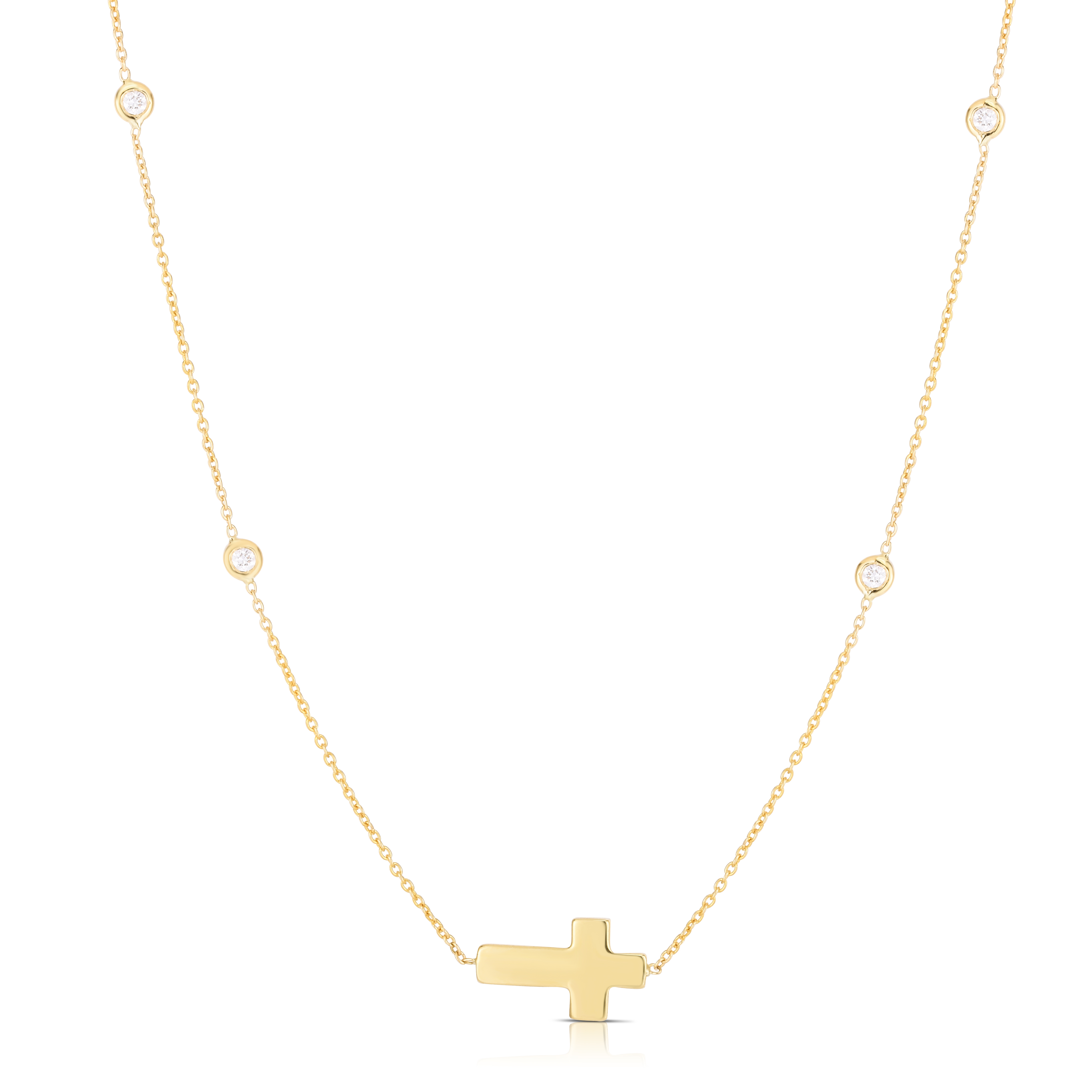 18k Yellow Gold Tiny Treasures Diamond Stations & Intergrated Cross Necklace