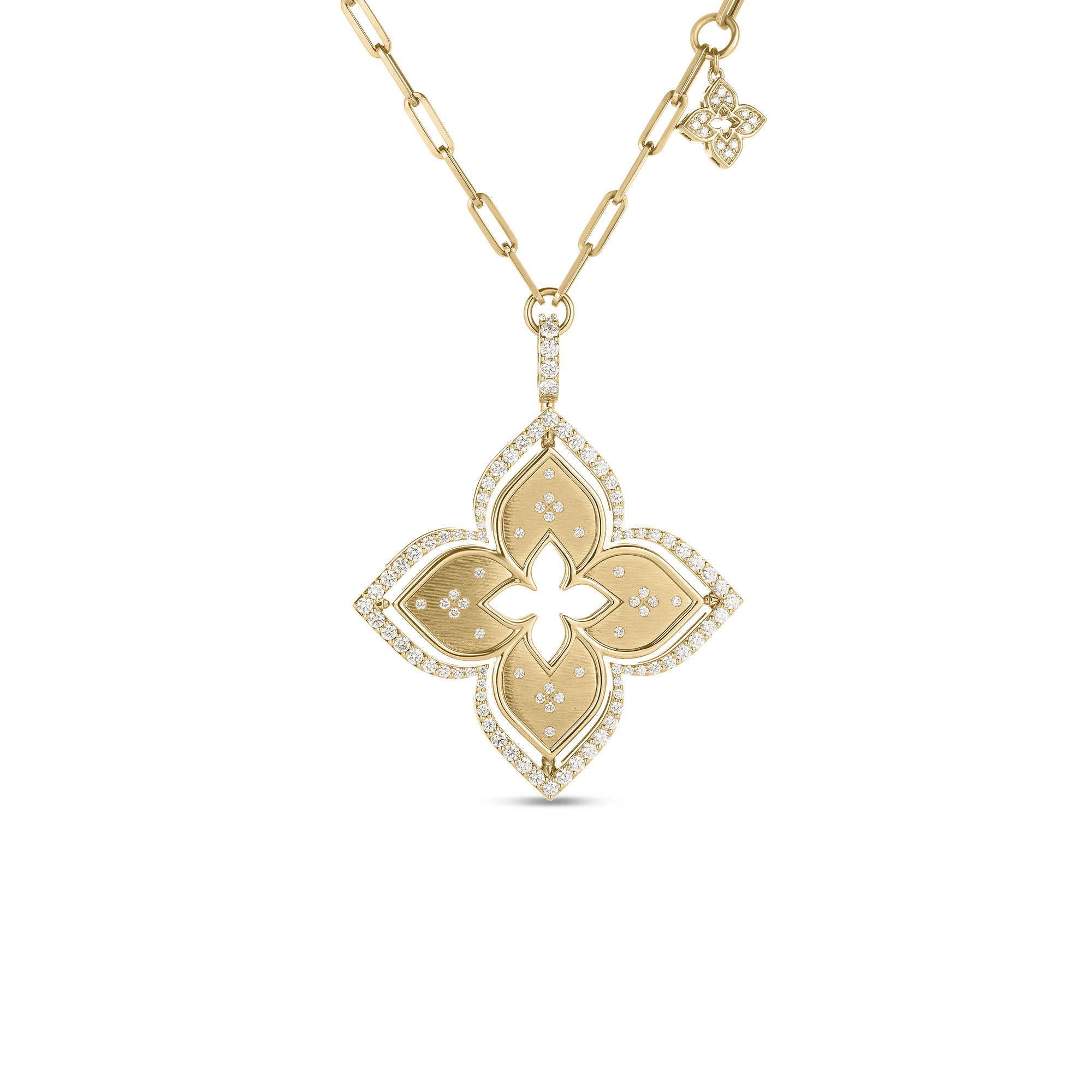 18k Yellow Gold Venetian Princess Pirouette Diamond & Mother Of Pearl Large Flower Necklace