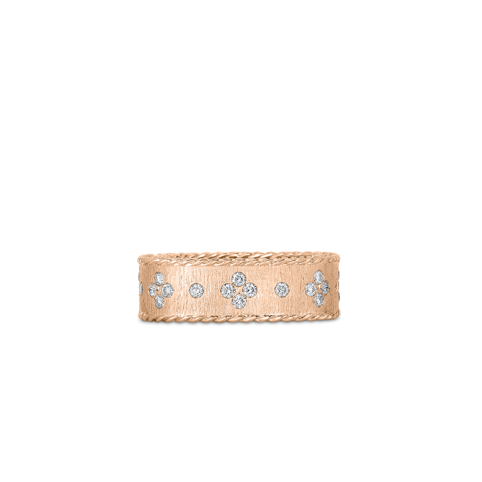 18k Rose Gold Princess Satin Fleur De Lis Diamond Sqaure Ring