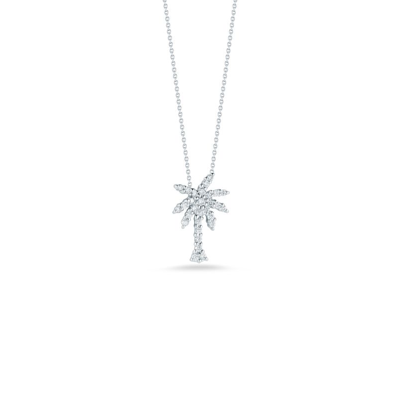 Roberto Coin Small Palm Tree Pendant With Diamonds 18K White Gold
