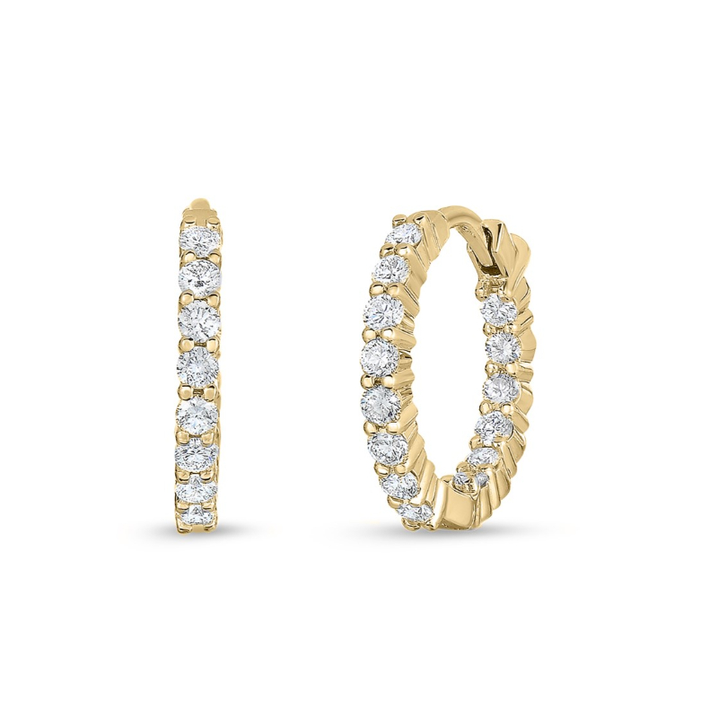 Roberto Coin 18K Yellow Gold Petite Inside Outside Diamond Hoop Earrings