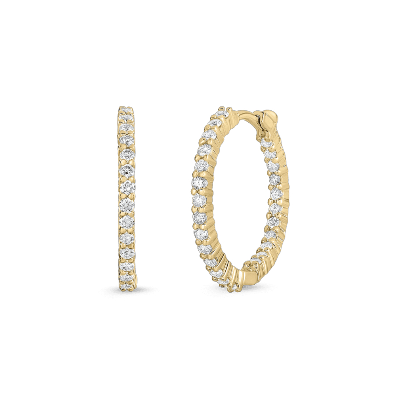 Roberto Coin 18K Yellow Gold Extra Small Inside Outside Diamond Hoop Earrings