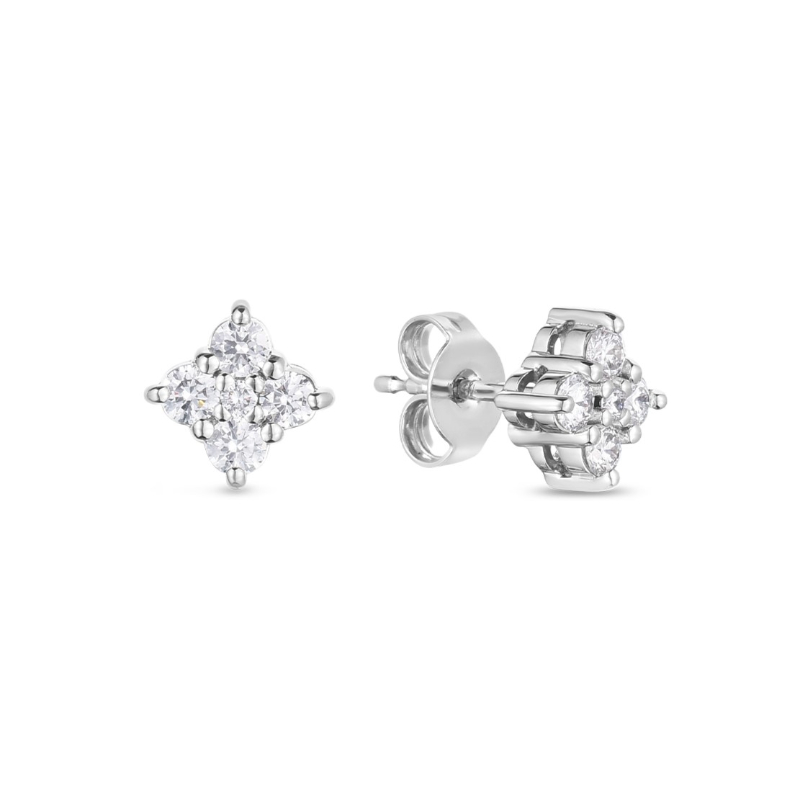 Roberto Coin 18K White Gold Tiny Treasures Diamond Flower Stud Earrings