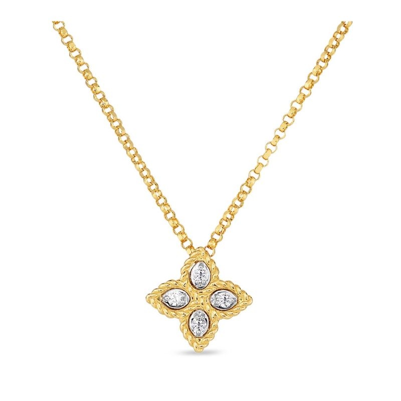 18 Karat Yellow Gold Princess Flower Small Pendant With Diamonds