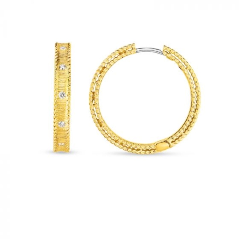 Yellow Gold Diamond Princess Hoop Earrings