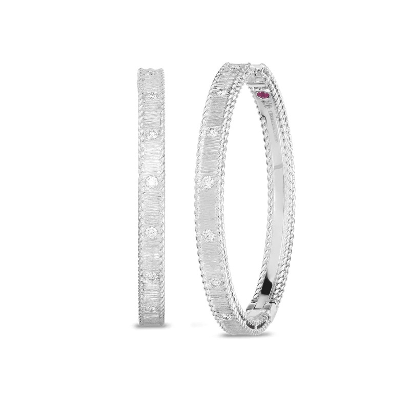 Roberto Coin 18K White Gold Symphony Satin Diamond Hoop Earrings