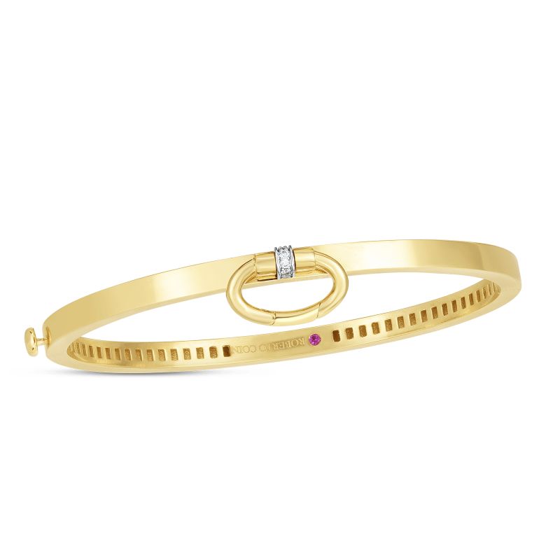 Roberto Coin 18K Yw Classica Parisienne Charm Bangle W. Diamond Accent