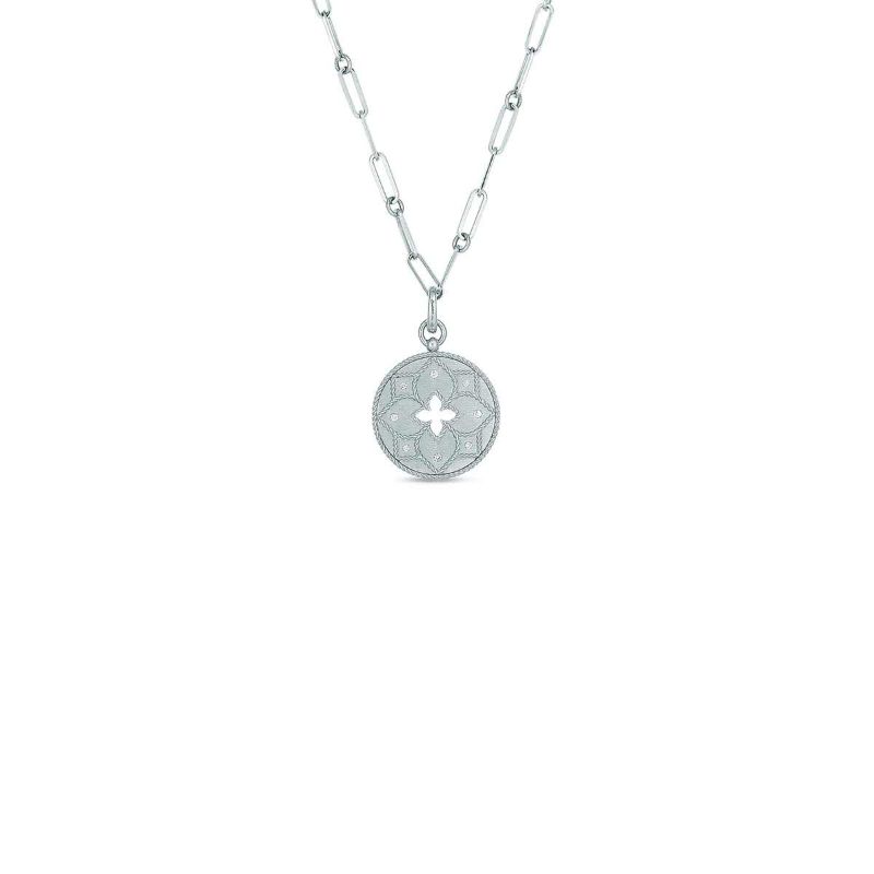 Roberto Coin 18K Venetian Princess Satin Medallion With Flower Cutout & Diamond Accent On Chain