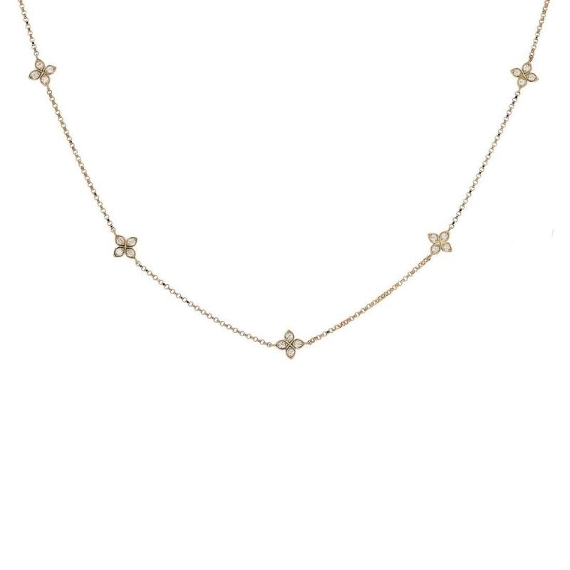 Roberto Coin 18K Yellow Gold Diamonds By The Inch 5 Station Flower Necklace