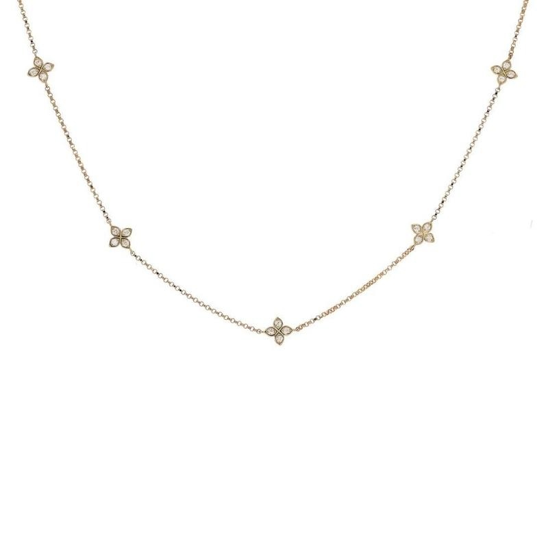 Roberto Coin 18K Yellow Gold Diamonds By The Inch 5 Station Flower Necklace