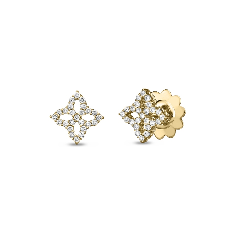 18K Yellow Gold Small Princess Flower Diamond Earrings