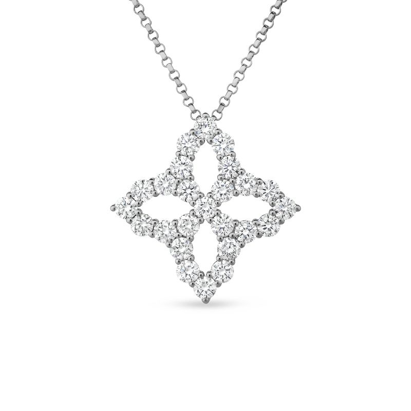 Roberto Coin 18Kt Diamond Outline Large Flower Pendant Necklace