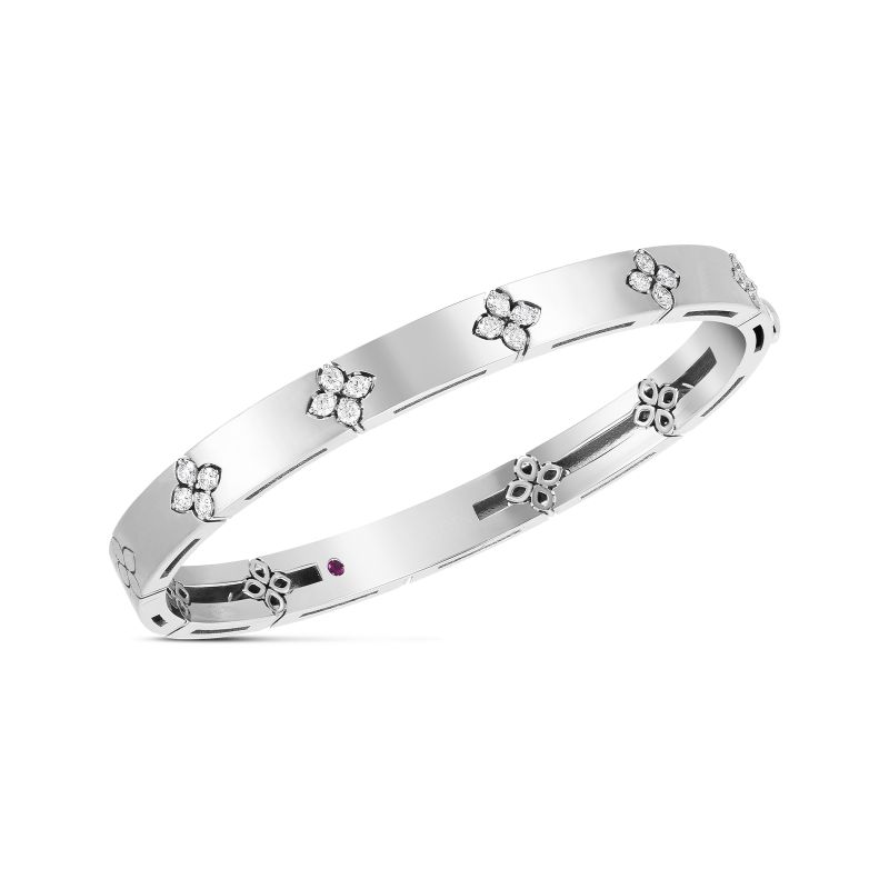 Roberto Coin 18K Verona Medium Width Bangle W. Diamond Accent