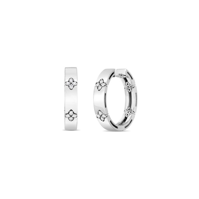 Roberto Coin 18K Love In Verona 20Mm Hoop Earrings W. Diamond Flower