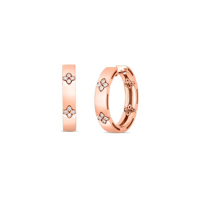 Roberto Coin 18K Love In Verona 20Mm Hoop Earrings W. Diamond Flower