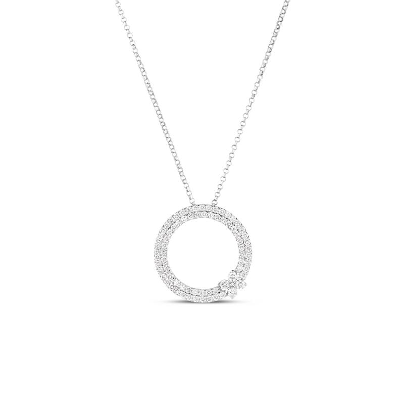 Roberto Coin 18K White Gold Love In Verona Pave Diamond Circle Necklace