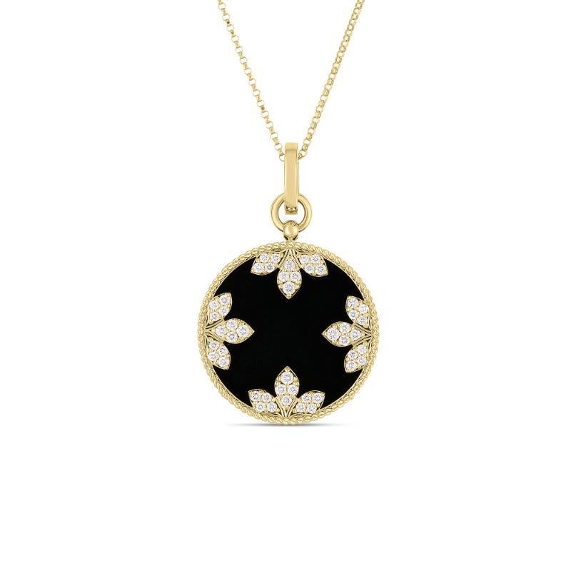 18K Yellow Gold Medallion Charms Black Jade And Diamond Necklace