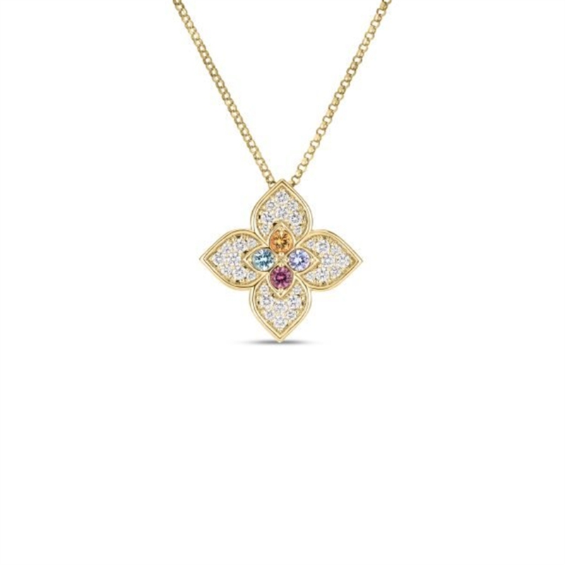 Venetian Princess Carnavale Small Pave Mixed Stone Flower Necklace