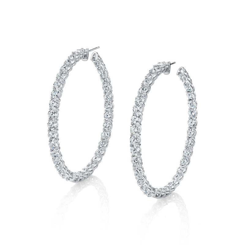 28.5 Carat Round Diamond Brilliant Hoop Earring in 18k White Gold