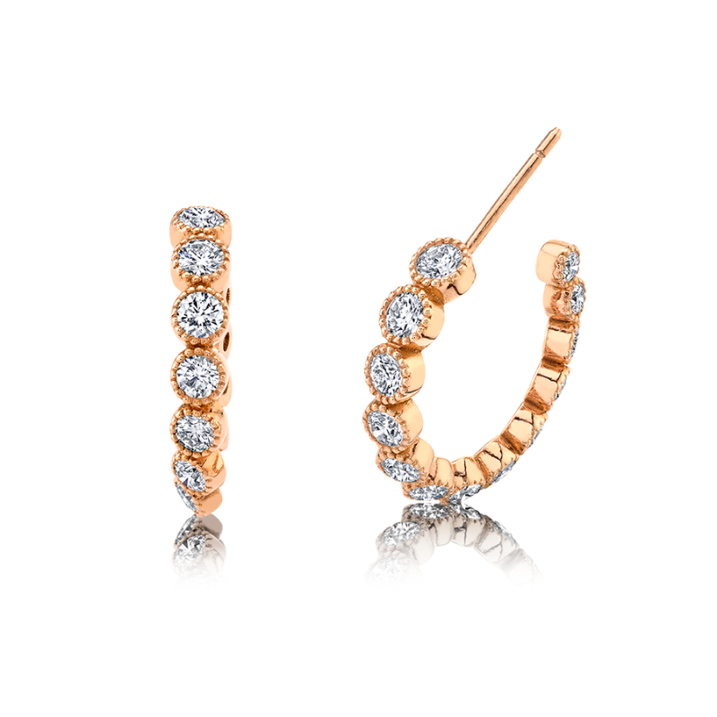 Round Diamond Bezel Hoops