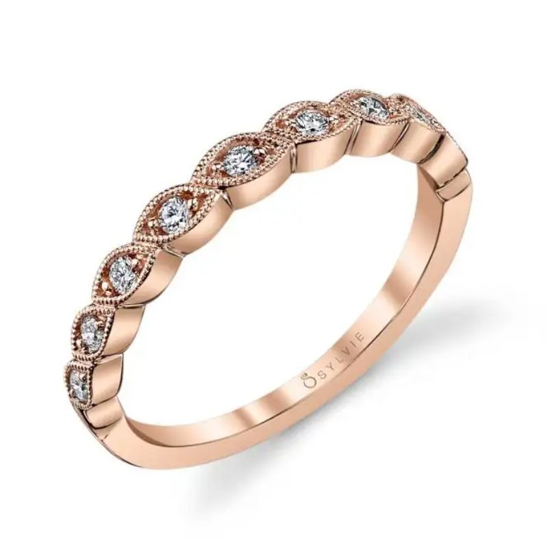 Rose Gold & Diamond Stackable Wedding Band - Fiona