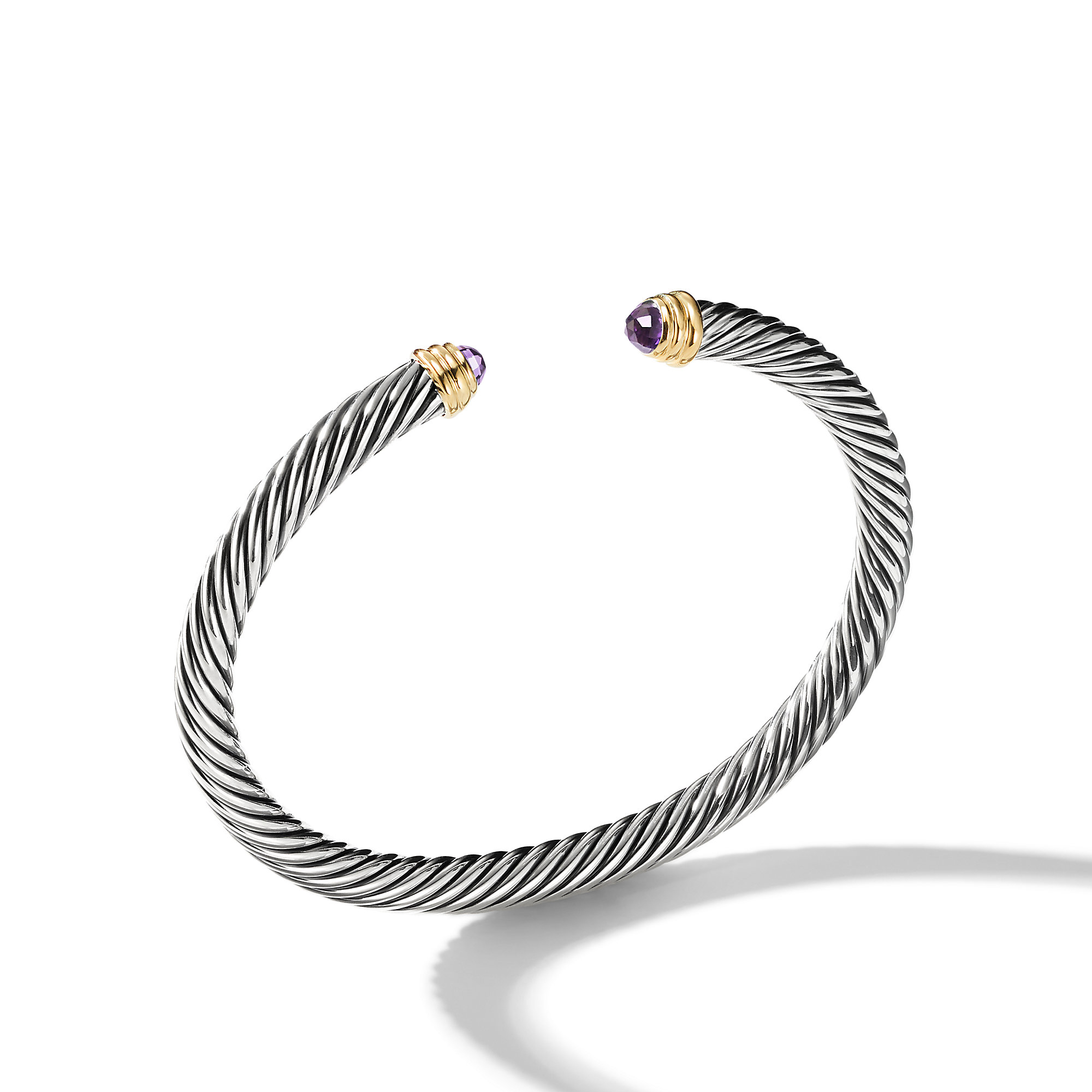 Classic Cable Bracelet in Sterling Silver with 14K Yellow Gold and Amethyst, 5mm